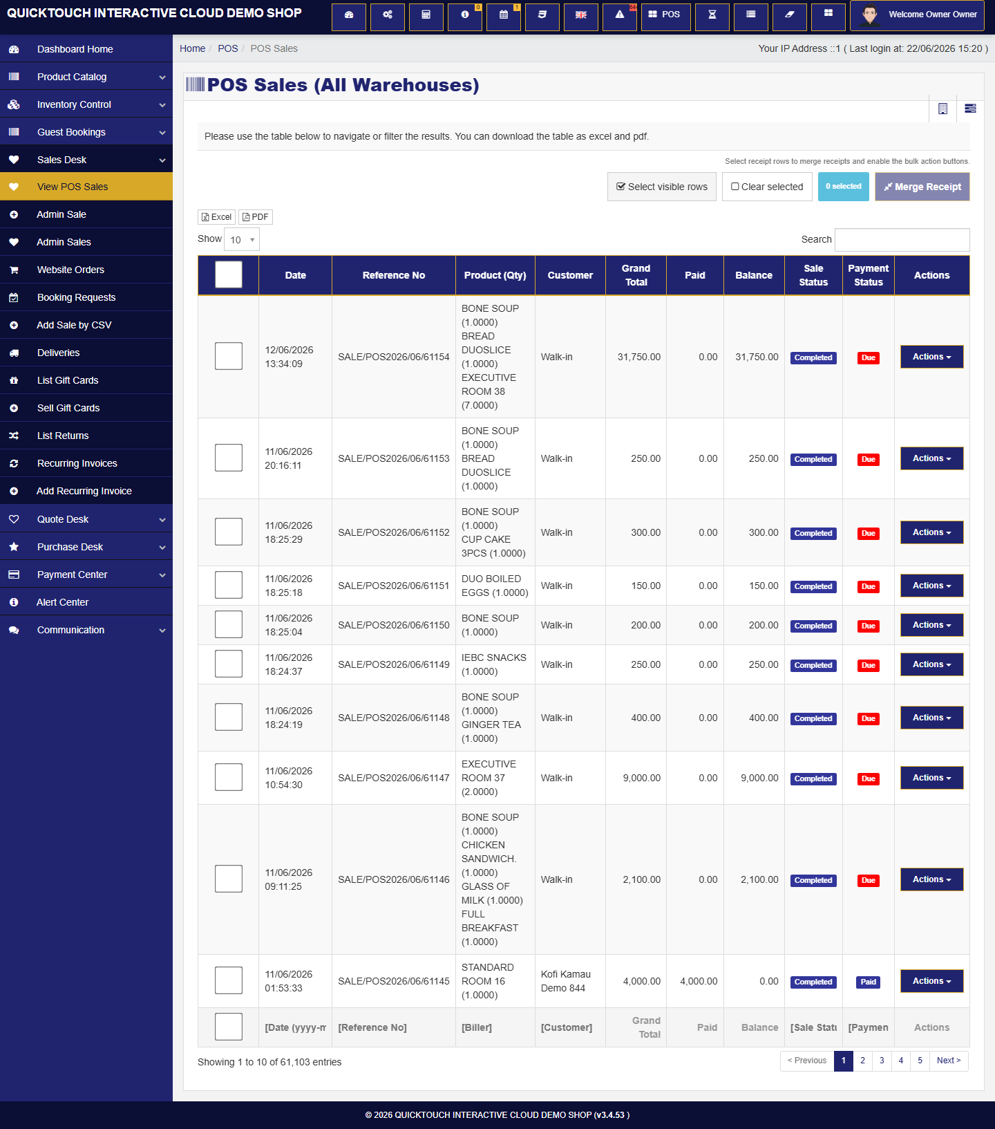 POS sales split receipt modal